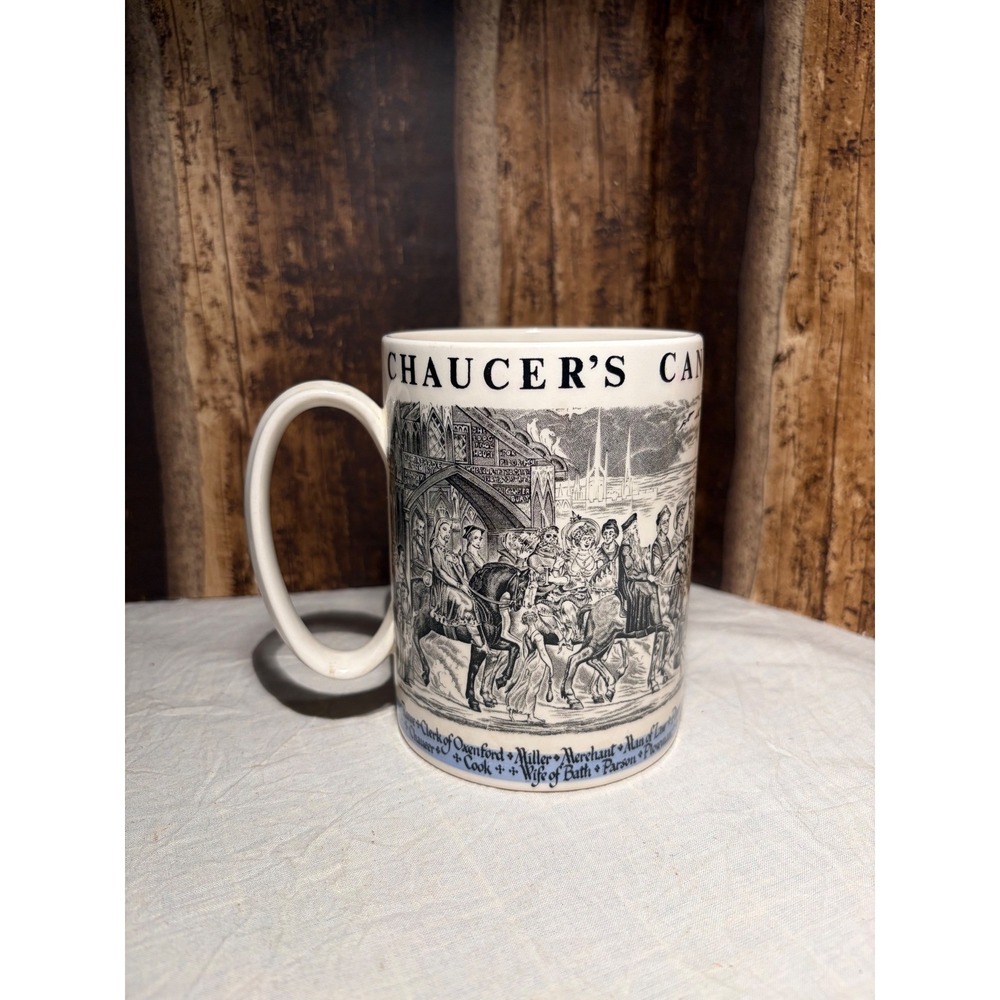 Wedgwood Chaucer's Canterbury Pilgrims Mug Etruria Barlaston England White Black
